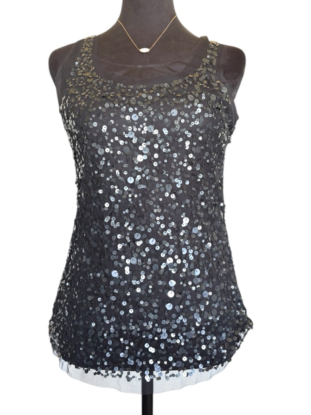 Vintage Rained Fashion Small Black Sequin Tank Top With Built In Tank Top